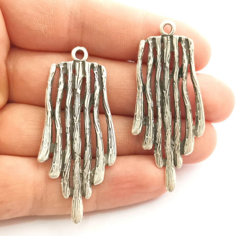 2 Silver Stalactites Charms Antique Silver Plated Charms (57x25mm) G18327