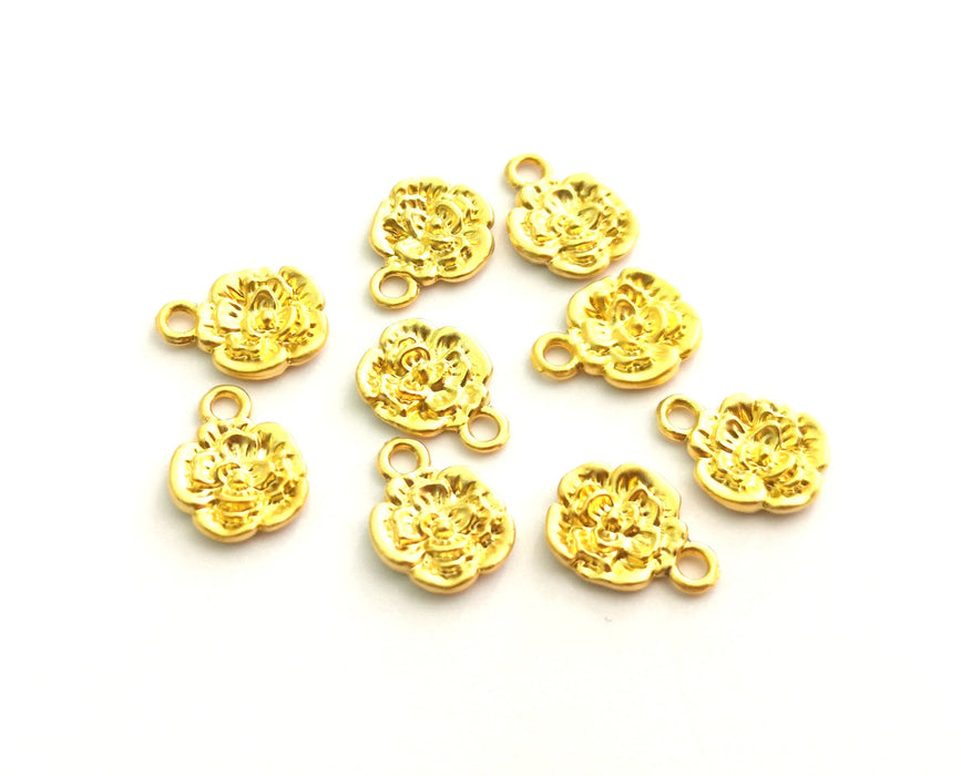 10 Flower Charms Gold Plated Charms (13x10mm)  G18341