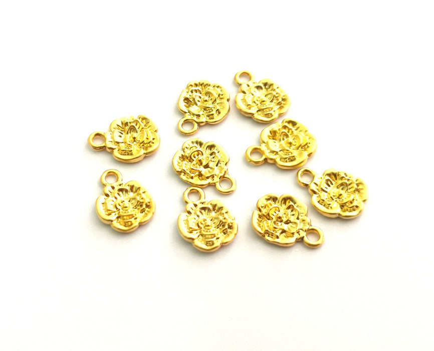 10 Flower Charms Gold Plated Charms (13x10mm)  G18341