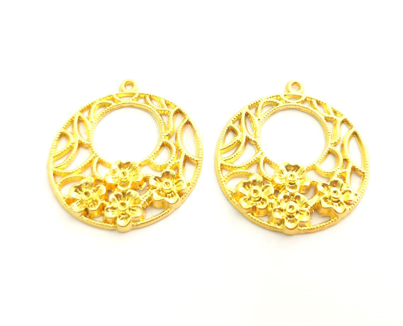 2 Flowers Charms Gold Plated Charms (38x34mm)  G18342
