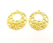 2 Flowers Charms Gold Plated Charms (38x34mm)  G18342