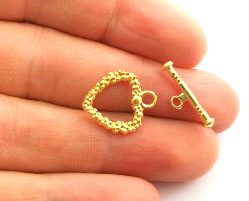 Heart Toggle Clasps 5 sets Gold Plated Toggle Clasp Findings 19x16mm+19x8mm  G18344