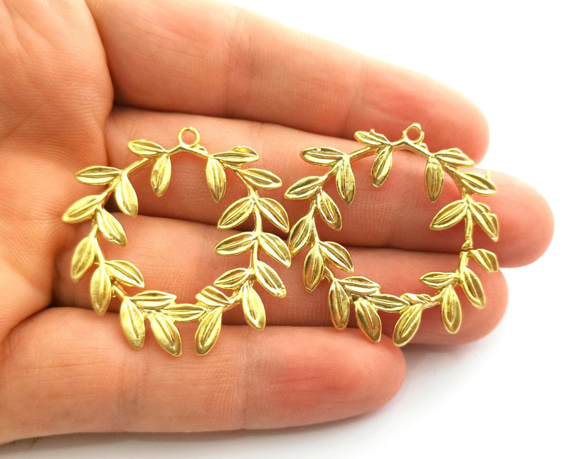 2 Foliage Crown Charms Gold Plated Charms (38mm) G18346