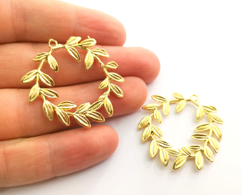 2 Foliage Crown Charms Gold Plated Charms (38mm) G18346