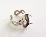 Silver Claw Ring Blank Ring Setting Cabochon Base Ring Mounting Adjustable Ring Bezel (22x12 mm)Antique Silver Plated Brass G17911