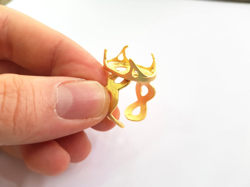 Gold Claw Ring Blank Ring Setting Cabochon Base Ring Mounting Adjustable Ring Bezel (22x12 mm) Gold Plated Brass G17912