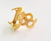 Gold Claw Ring Blank Ring Setting Cabochon Base Ring Mounting Adjustable Ring Bezel (22x12 mm) Gold Plated Brass G17912