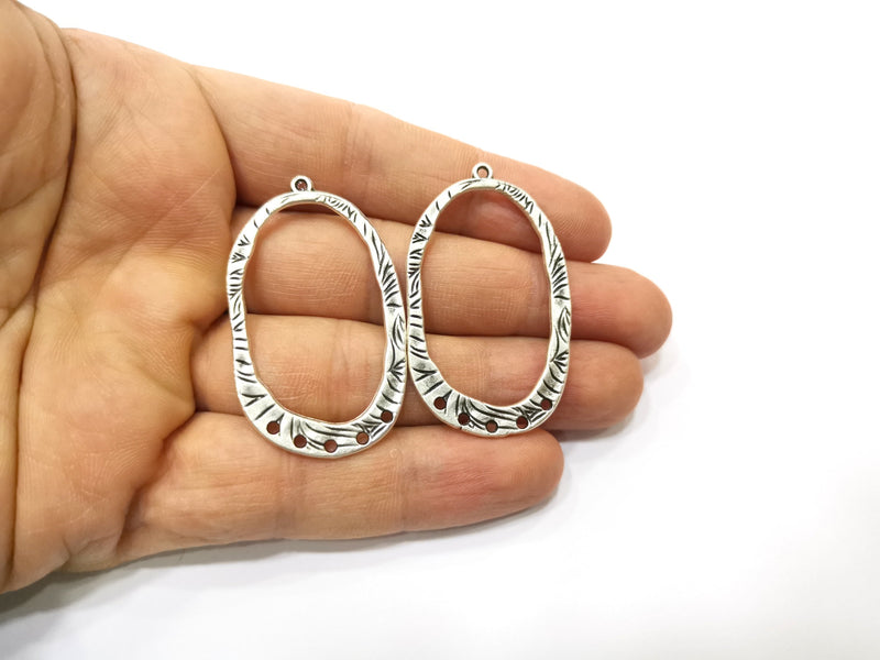 2 Silver Charms Connector with five holes Antique Silver Plated Charms (47x28mm)  G17916