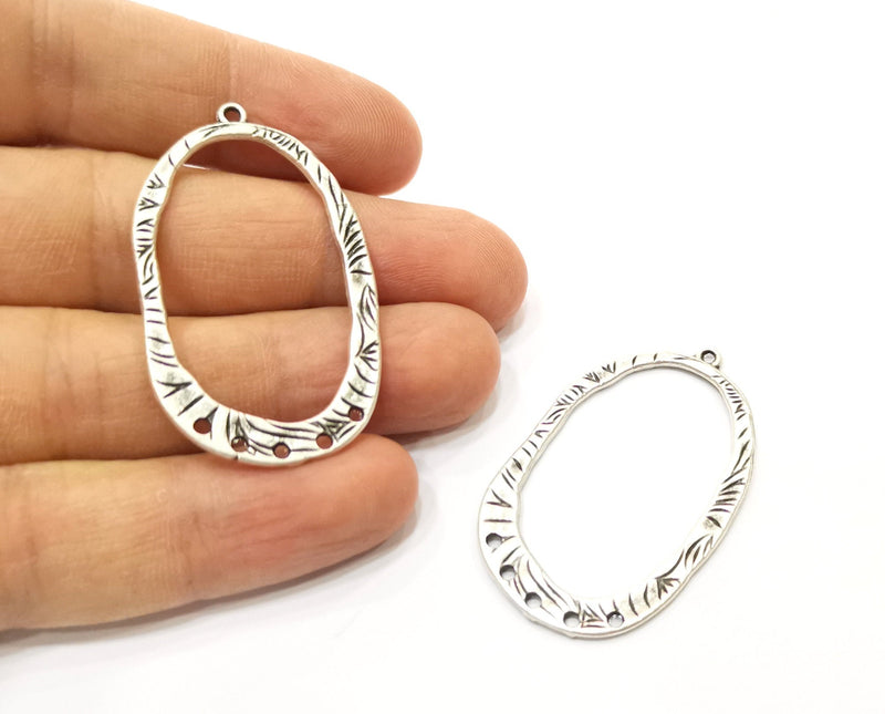 2 Silver Charms Connector with five holes Antique Silver Plated Charms (47x28mm)  G17916