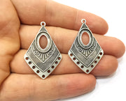 4 Silver Charms Connector with five holes Antique Silver Plated Charms (40x25mm)  G17923