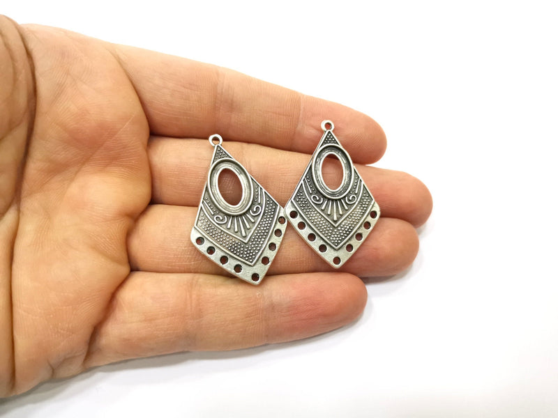 4 Silver Charms Connector with five holes Antique Silver Plated Charms (40x25mm)  G17923