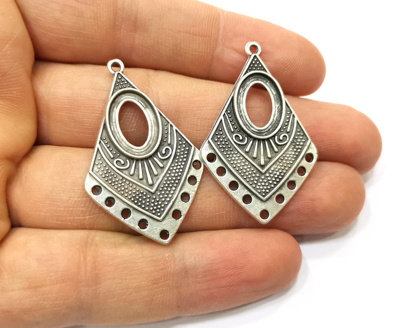 4 Silver Charms Connector with five holes Antique Silver Plated Charms (40x25mm)  G17923