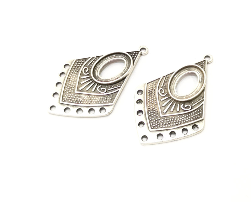 4 Silver Charms Connector with five holes Antique Silver Plated Charms (40x25mm)  G17923