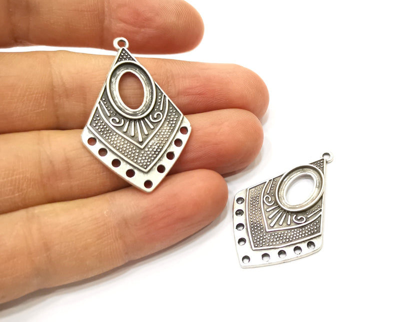 4 Silver Charms Connector with five holes Antique Silver Plated Charms (40x25mm)  G17923