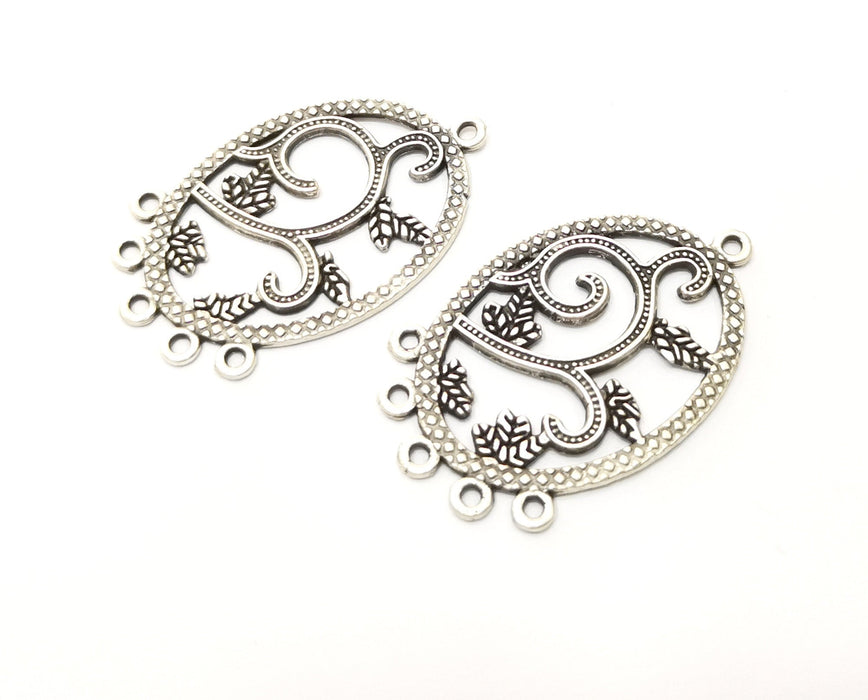 2 Silver Flower and Leaf Charms Antique Silver Plated Charms (42x26mm)  G17925