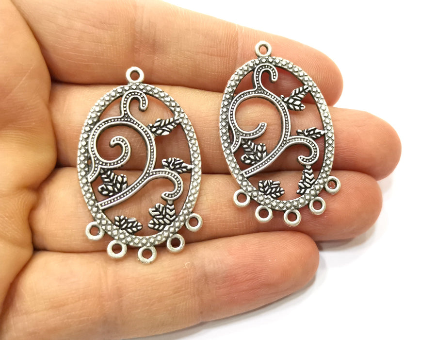 2 Silver Flower and Leaf Charms Antique Silver Plated Charms (42x26mm)  G17925