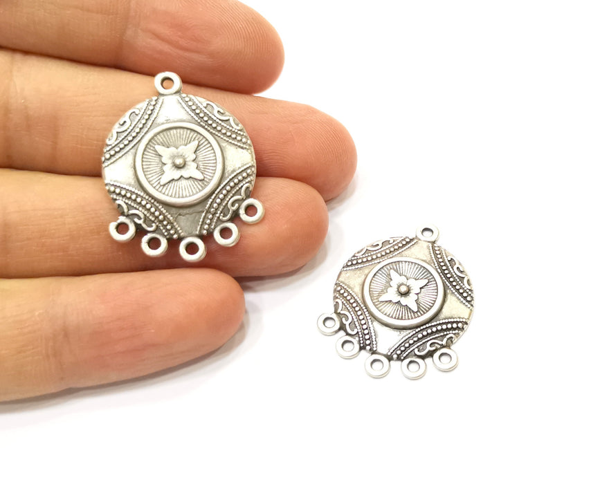 4 Silver Charms Connector with five holes Antique Silver Plated Charms (30x23mm)  G17929