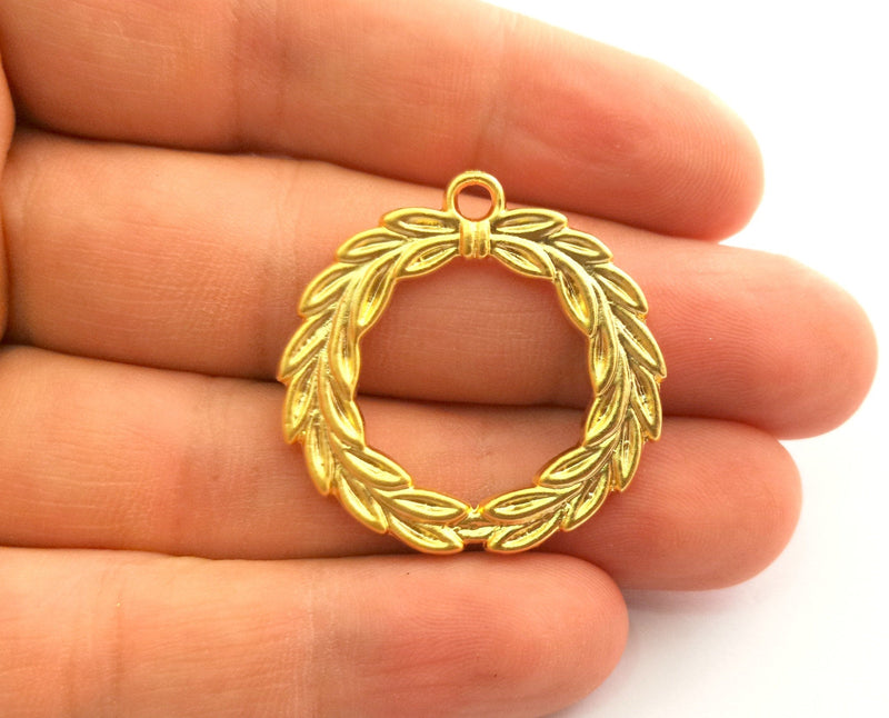 2 Foliage Crown Charms Gold Plated Charms (34mm) G18356
