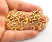 2 Flowers Charms Gold Plated Charms (40x37mm)  G18358