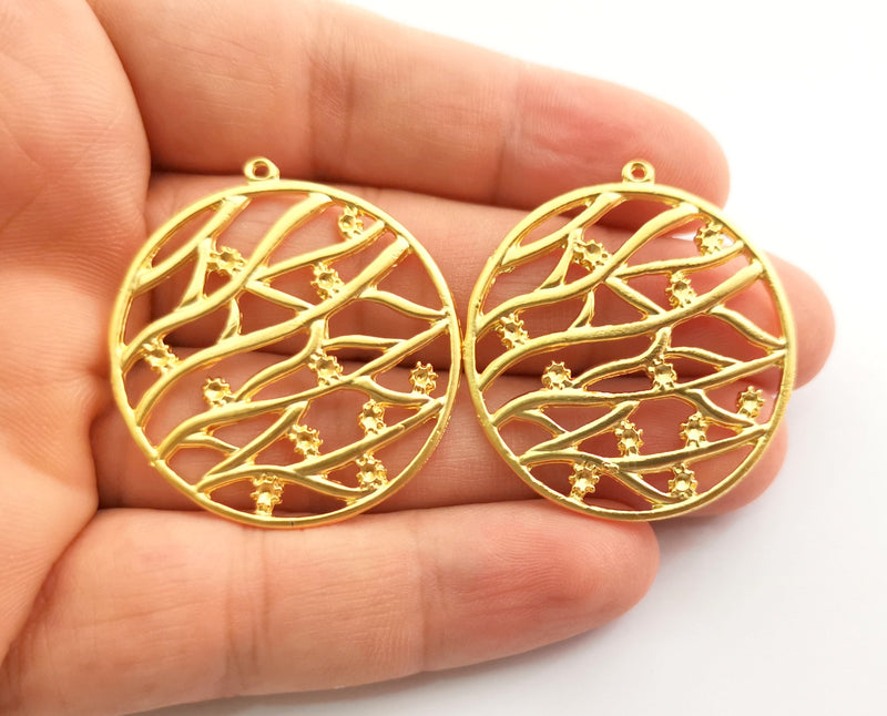 2 Flowers Charms Gold Plated Charms (40x37mm)  G18358