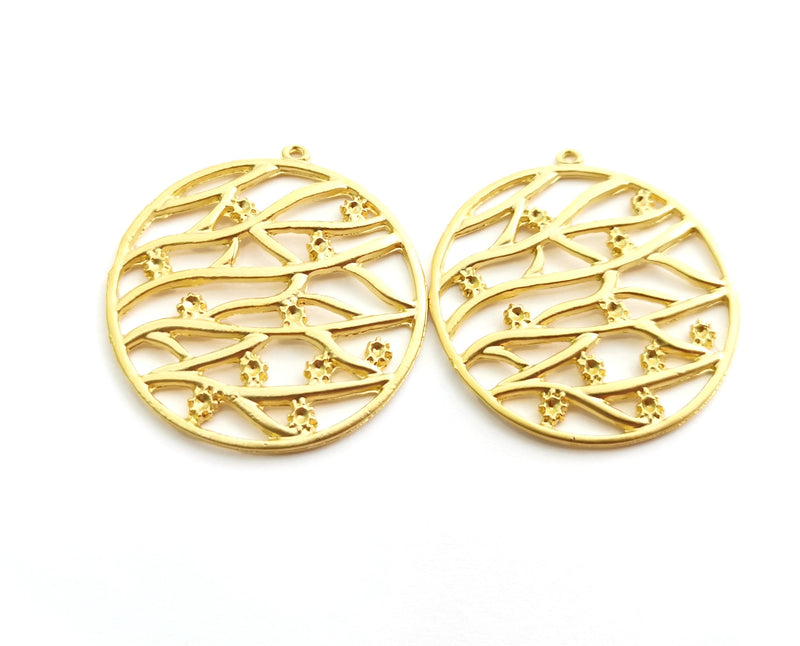 2 Flowers Charms Gold Plated Charms (40x37mm)  G18358