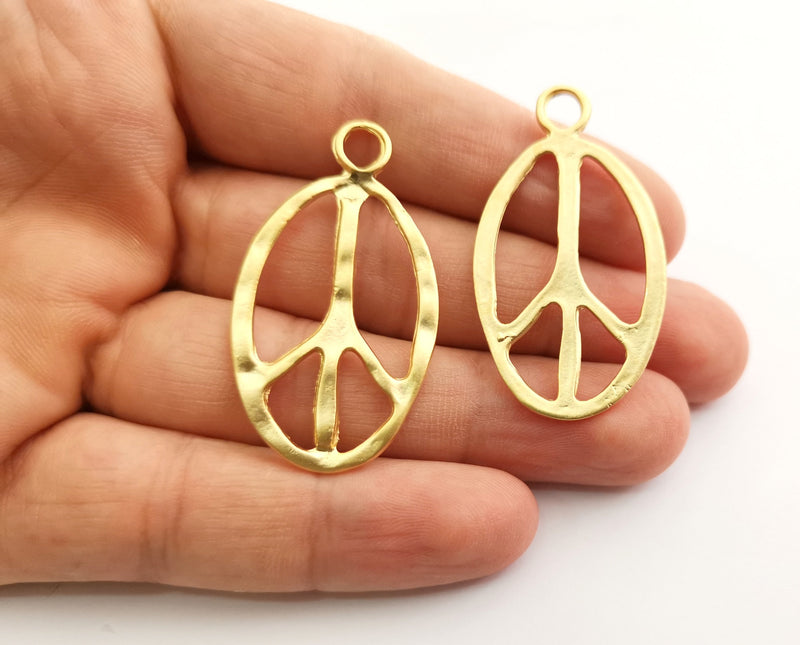 2 Peace Charms Gold Plated Charms (46x26mm)  G20299