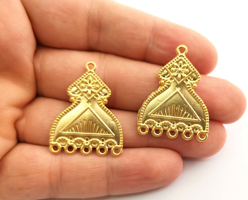 2 Flower Gold Charms Connector Gold Plated Charms (33x25mm)  G18364