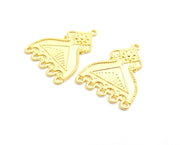 2 Flower Gold Charms Connector Gold Plated Charms (33x25mm)  G18364