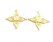 2 Gold Flower Charms Gold Plated Charms (34x32mm)  G18365