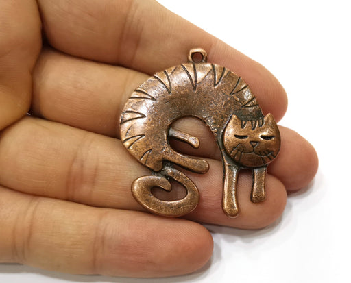 2 Cat Charms Antique Copper Plated Charms (45x42mm)  G18390