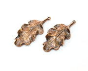 2 Copper Leaf Charms Antique Copper Plated Charms (46x22mm) G18394