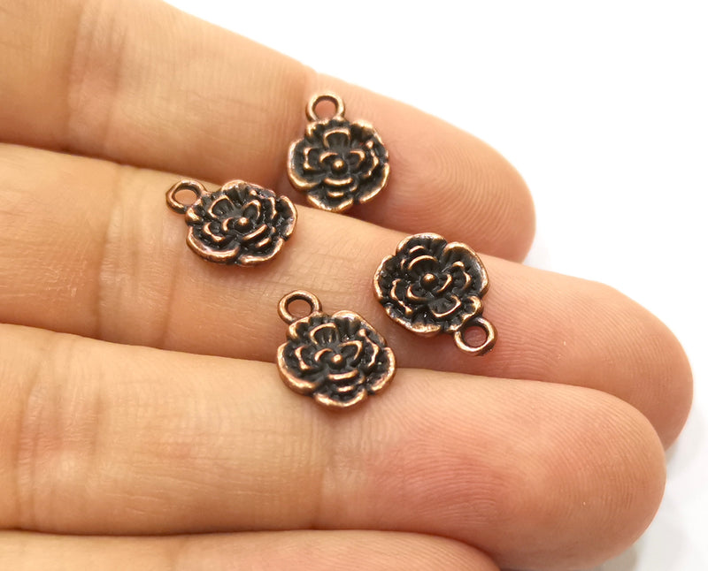 10 Flower Charms Antique Copper Plated Charms (13x10mm)  G18395