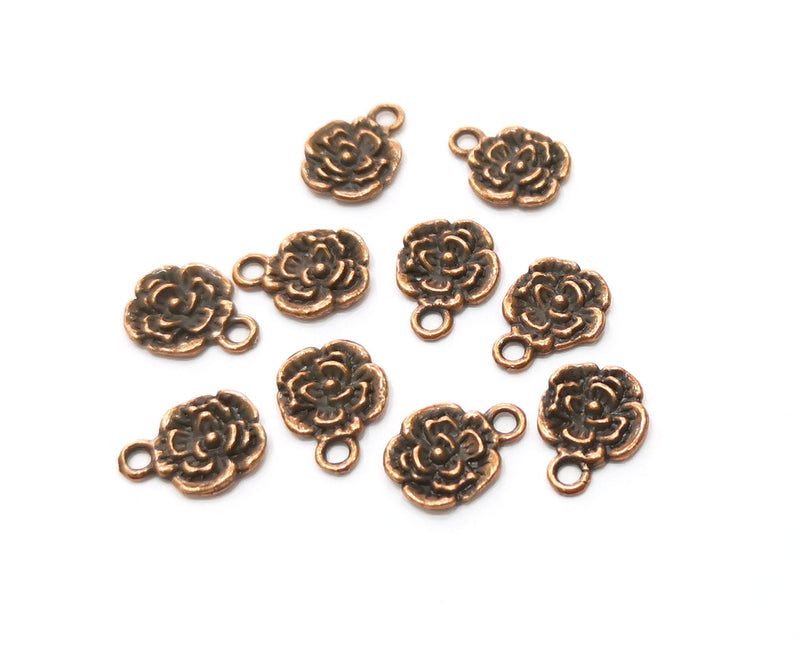 10 Flower Charms Antique Copper Plated Charms (13x10mm)  G18395