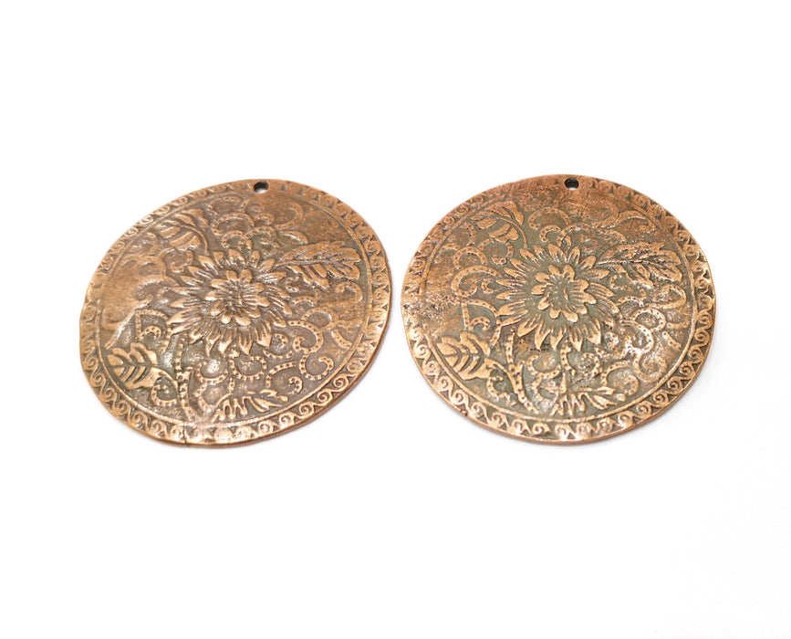 Copper Curved Flower Charms Antique Copper Plated Charms (42mm) G18398