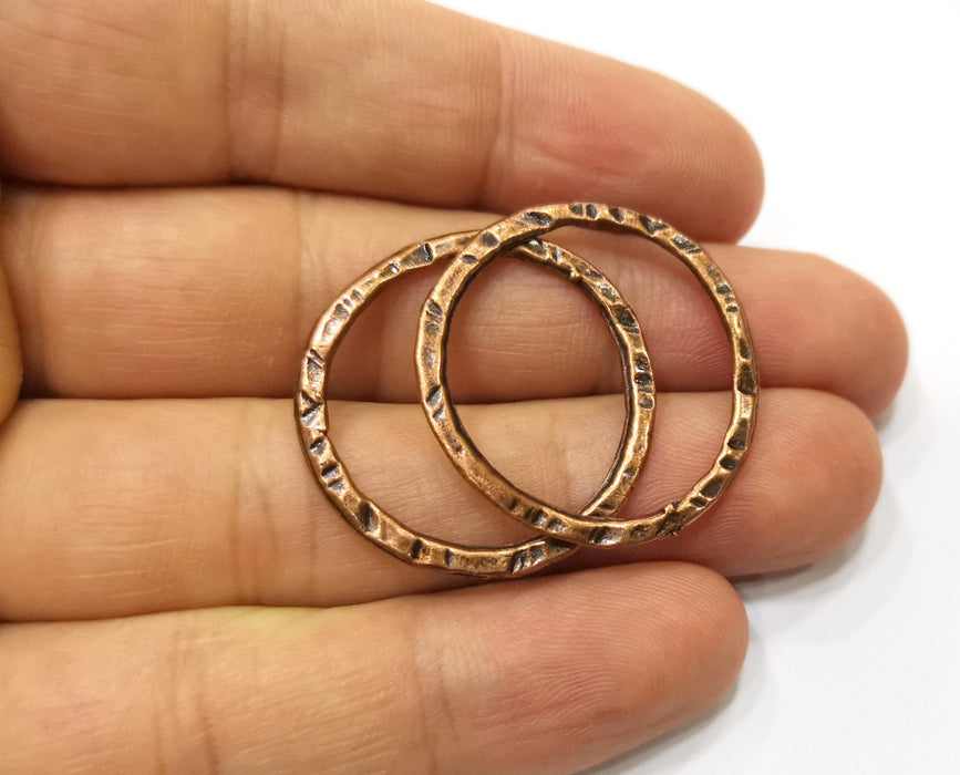 10 Hammered Circle Findings Antique Copper Plated Circle (30 mm)  G18399