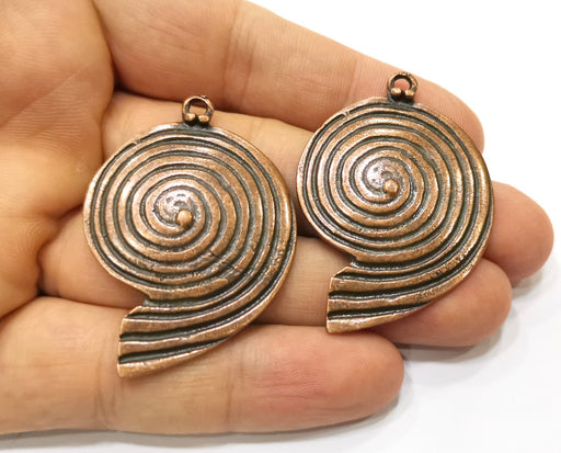 2 Copper Ammonite Charms Antique Copper Plated Charms (48x34mm)  G18401