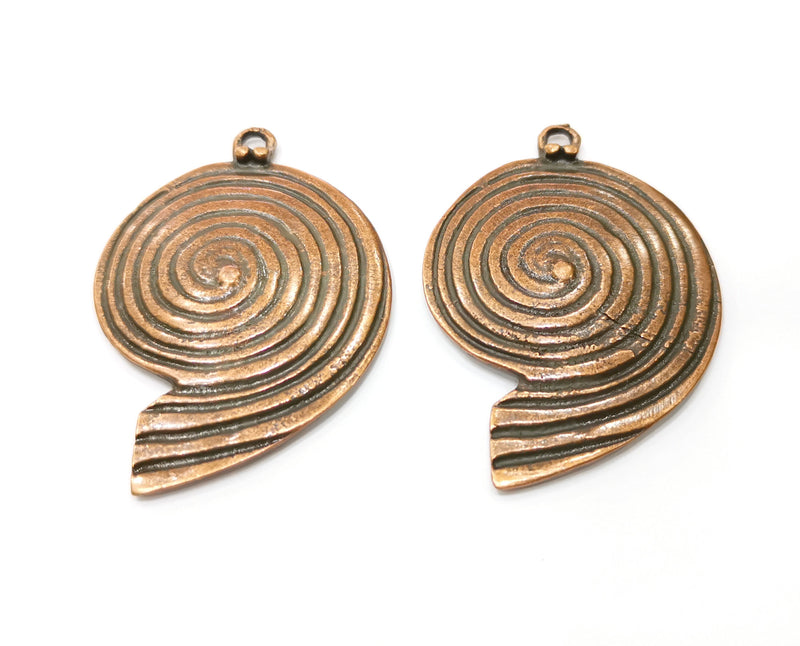 2 Copper Ammonite Charms Antique Copper Plated Charms (48x34mm)  G18401