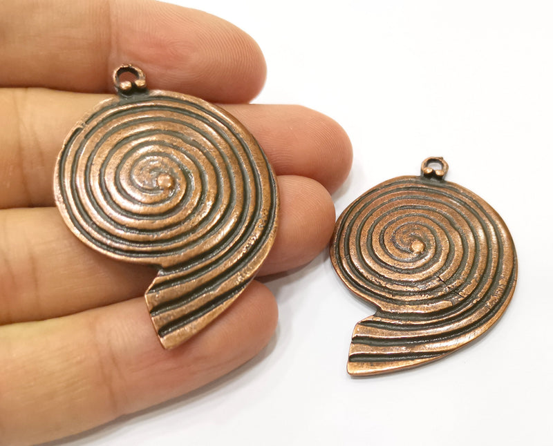 2 Copper Ammonite Charms Antique Copper Plated Charms (48x34mm)  G18401