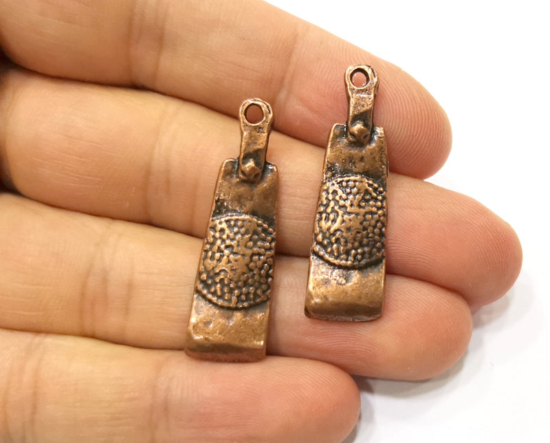 4 Copper Charms Antique Copper Plated Charms (37x11mm) G18407