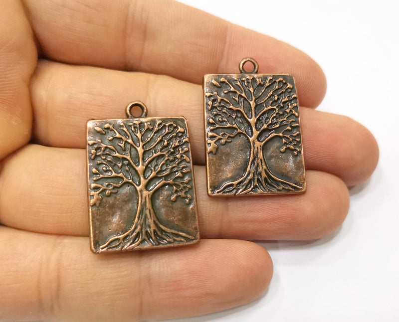 2 Copper Tree Charms Antique Copper Plated Charms (31x22mm)  G18410