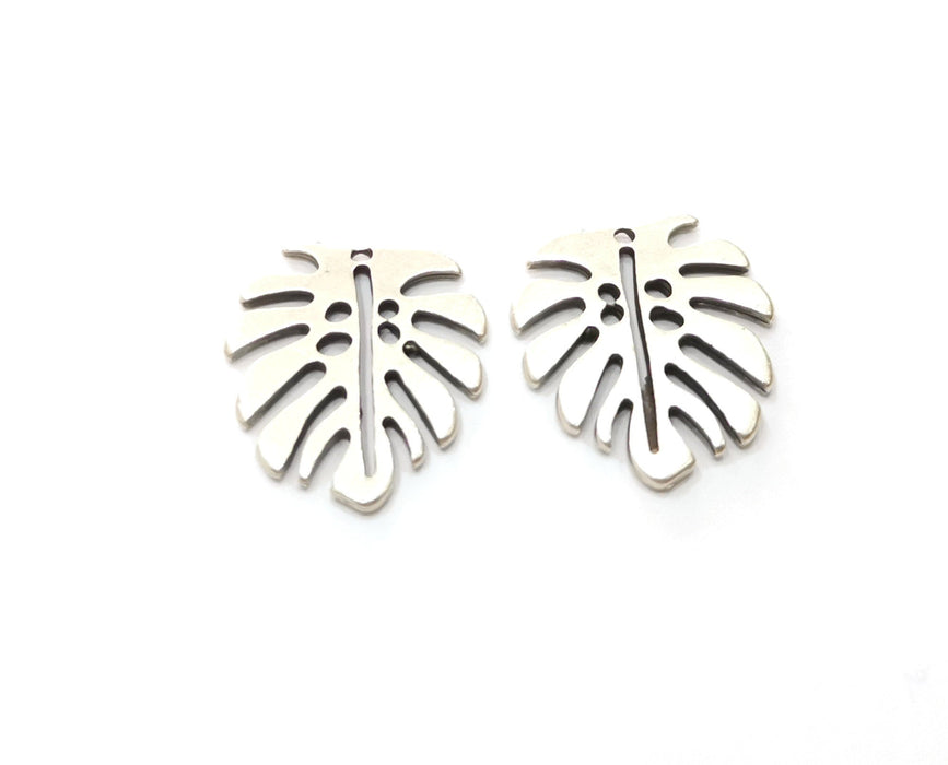 4 Monstera Leaf Charms Antique Silver Plated Charms (25x22mm)  G18419