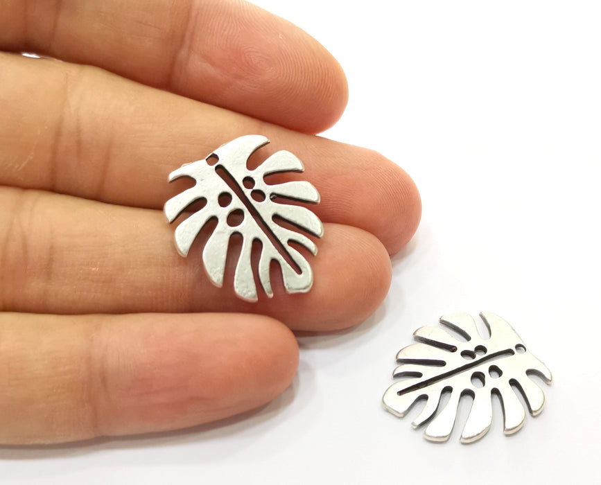 4 Monstera Leaf Charms Antique Silver Plated Charms (25x22mm)  G19103