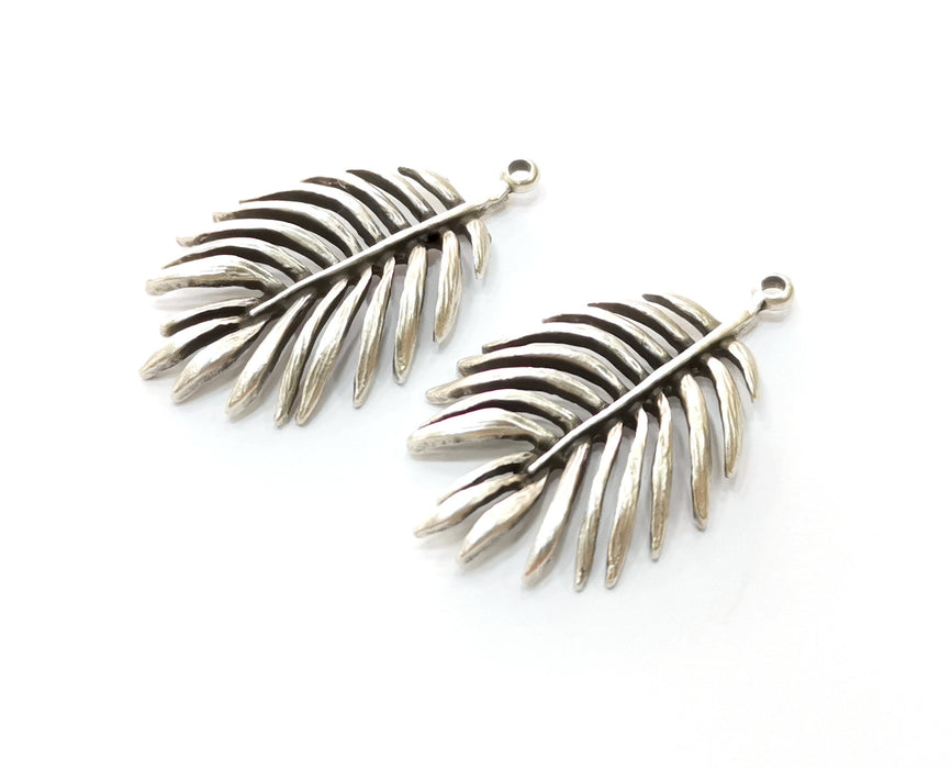 2 Monstera Leaf Charms Antique Silver Plated Charms (40x24mm)  G18420