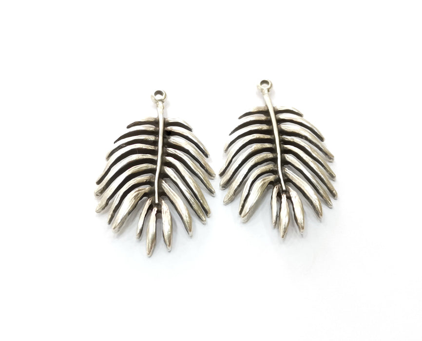 2 Monstera Leaf Charms Antique Silver Plated Charms (40x24mm)  G18420