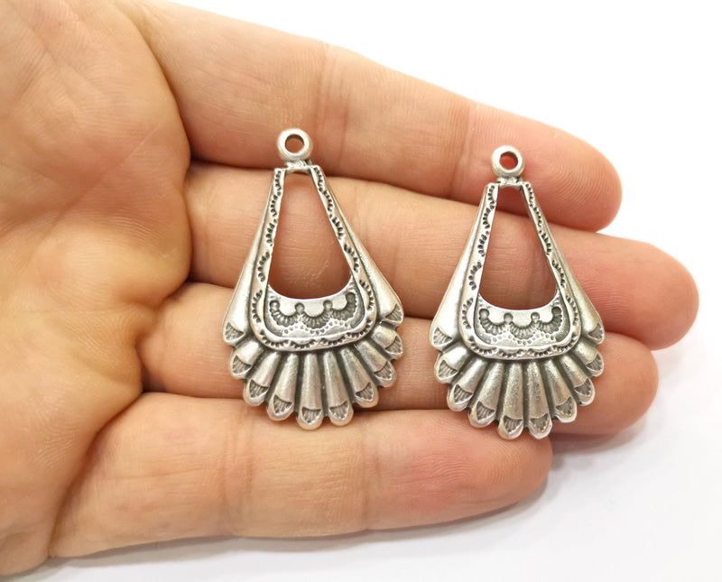 2 Silver Charms Antique Silver Plated Charms (44x26mm)  G18421
