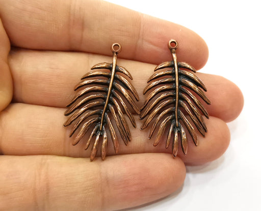 2 Monstera Leaf Charms Antique Copper Plated Charms (40x24mm)  G18423