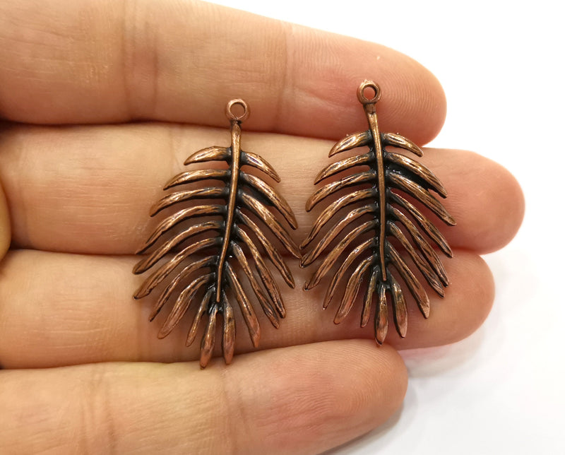 2 Monstera Leaf Charms Antique Copper Plated Charms (40x24mm)  G18423