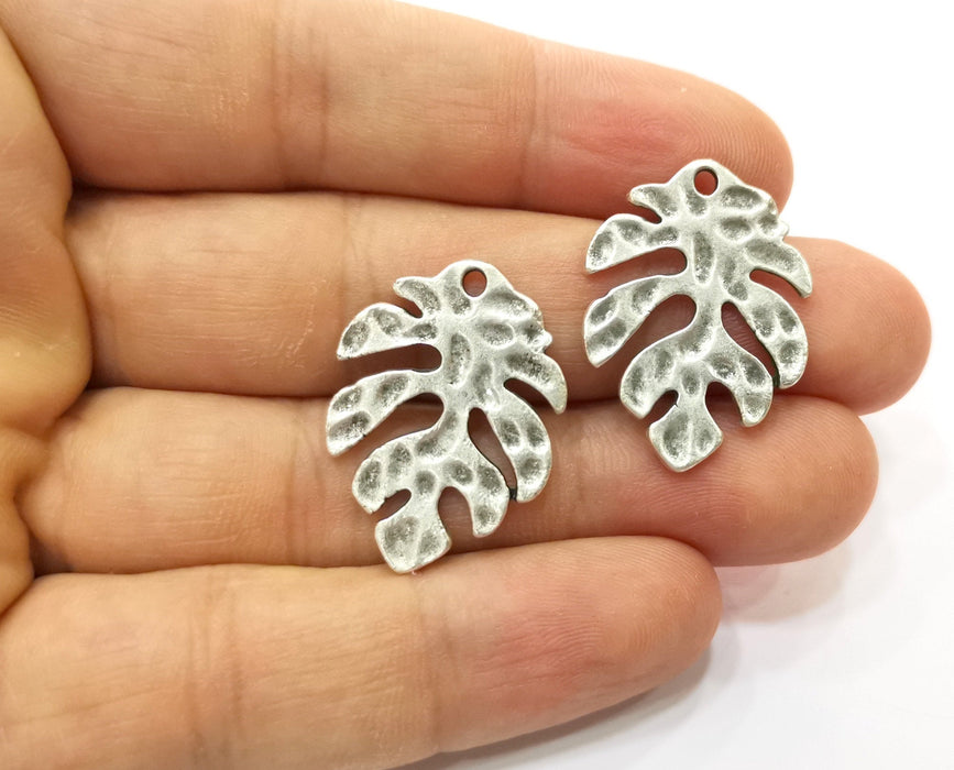 4 Monstera Leaf Charms Antique Silver Plated Charms (29x21mm)  G18425