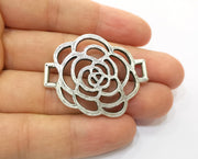 2 Rose Charms Connector Antique Silver Plated Charms (44x34mm)  G18426
