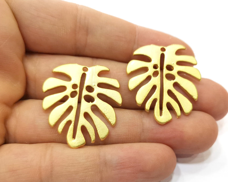 2 Monstera Leaf Charms Gold Plated Charms (32x29mm)  G18428